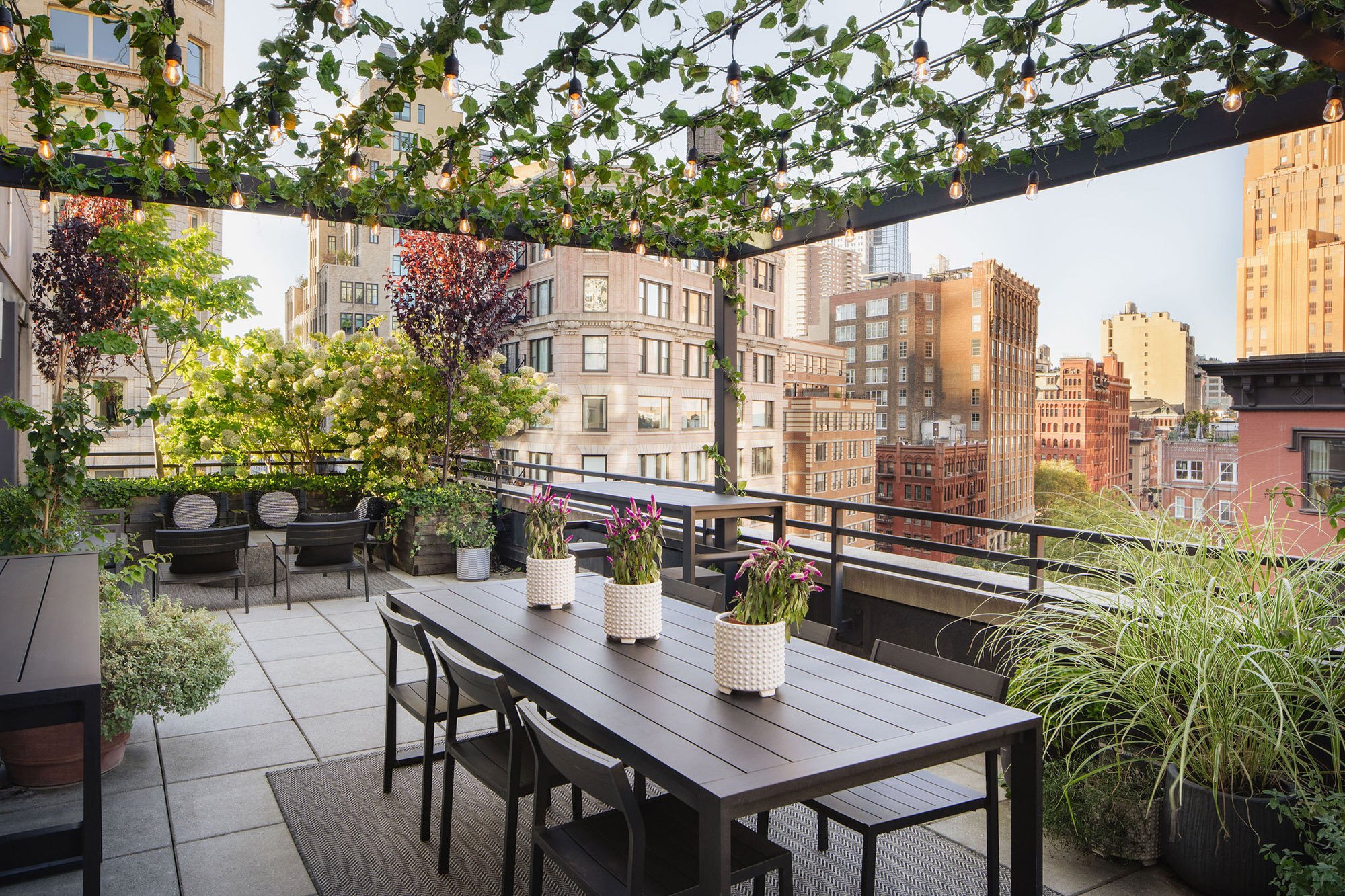 large terrace with dining table