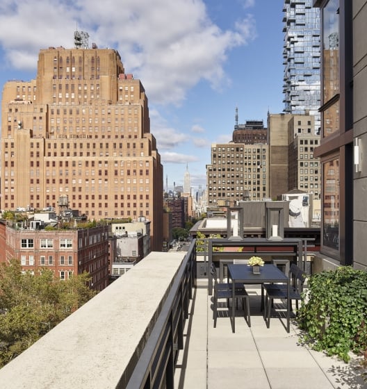 hotel room terrace with city views