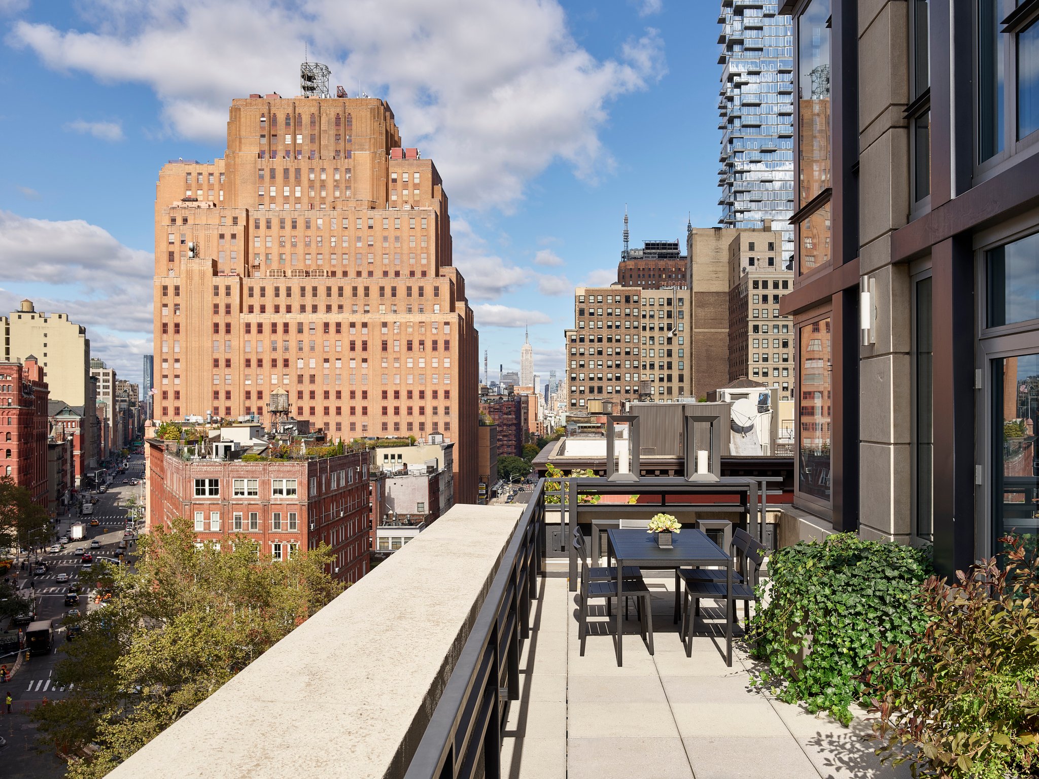 hotel room terrace with city views