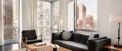 Hotel in Tribeca; living room area in hotel suite; Smyth Tribeca hotel living room suite