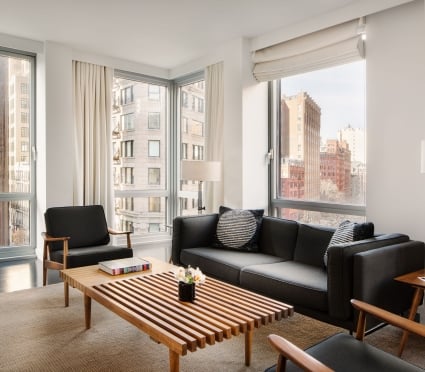 Hotel in Tribeca; living room area in hotel suite; Smyth Tribeca hotel living room suite