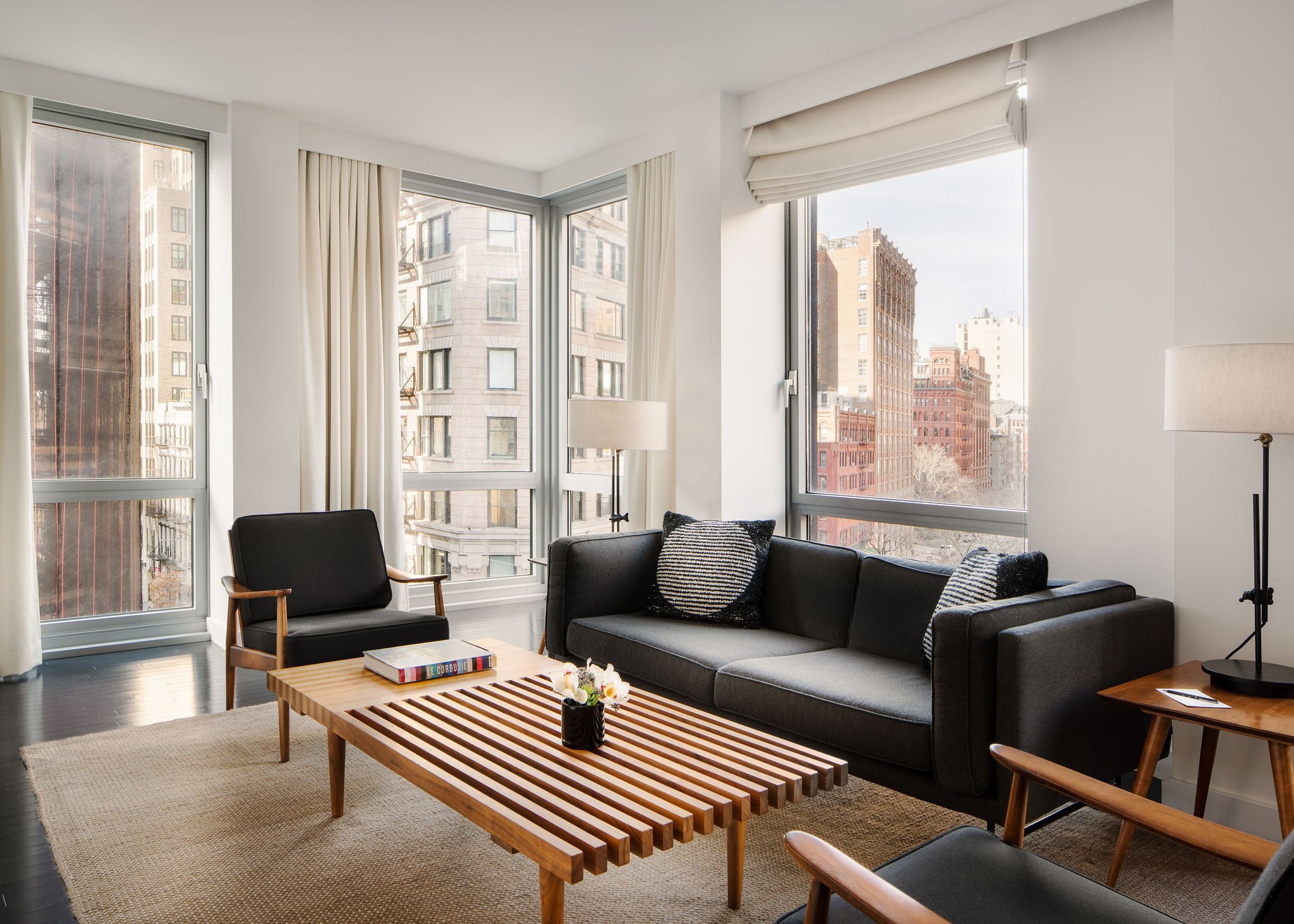 Hotel in Tribeca; living room area in hotel suite; Smyth Tribeca hotel living room suite