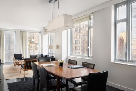 Hotel in Tribeca; dining room table NY hotel suite; Smyth Tribeca dining table in hotel suite