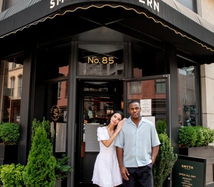 cCouple outside of Smyth Tavern in Tribeca NY